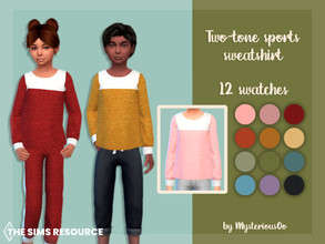 Sims 4 — Two-tone sports sweatshirt by MysteriousOo — Two-tone sports sweatshirt for kids in 12 colors 12 Swatches; Base