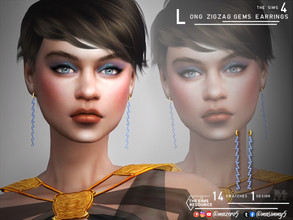Sims 4 — Long Zigzag Gems Earrings by Mazero5 — Slight zigzag pattern filled with gems 17 Variation to choose from All