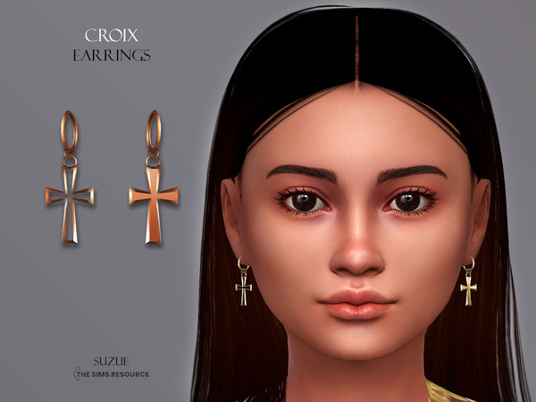Sims 4 — Croix Earrings Child by Suzue — -New Mesh (Suzue) -8 Swatches -For Female and Male (Child) -HQ Compatible