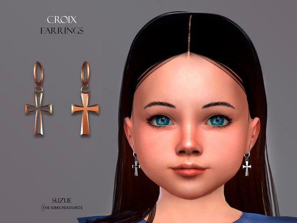 Sims 4 — Croix Earrings Toddler by Suzue — -New Mesh (Suzue) -5 Swatches -For Female and Male (Child) -HQ Compatible