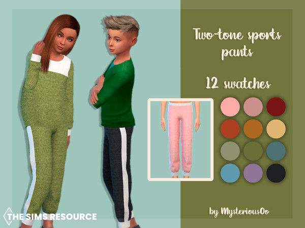 Sims 4 — Two-tone sports pants by MysteriousOo — Two-tone sports pants for kids in 12 colors 12 Swatches; Base Game