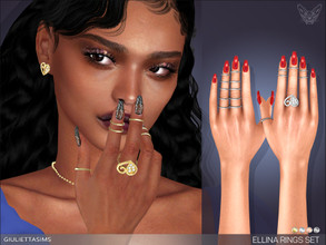 Sims 4 — Ellina Rings Set by feyona — Ellina Rings Set goes well with with Ellina Heart Earrings (check the recommended