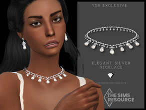 Sims 4 — Elegant Silver Necklace by Glitterberryfly — An elegant silver necklace that features pearls 