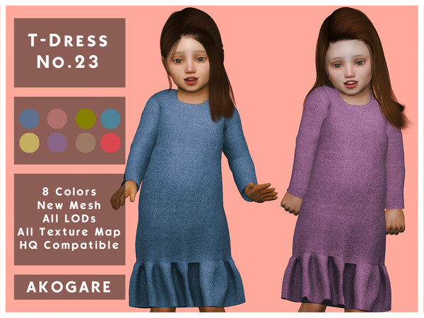 Sims 4 — Akogare T-Dress No.23 by _Akogare_ — Akogare T-Dress No.23 - 8 Colors - New Mesh (All LODs) - All Texture Maps -