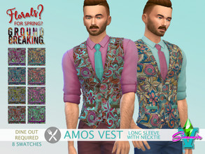Sims 4 — FFSG Amos Vest Combo by SimmieV — A three piece combo of vest, shirt and tie perfectly color coordinated to the