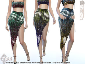 Sims 4 — Petal Embroidery Asymmetric Skirt by Harmonia — New Mesh All Lods 5 Swatches HQ Please do not use my textures.