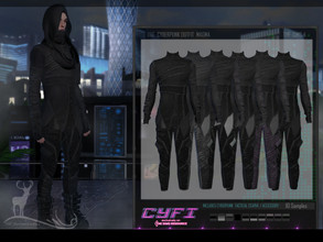 Sims 4 — CYFI_CYBERPUNK OUTFIT MAGMA by DanSimsFantasy — Cyberpunk attire exhibits a tight asymmetrical cut vest with