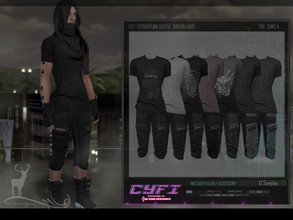 Sims 4 — CYFI_CYBERPUNK OUTFIT  BROUILLARD by DanSimsFantasy — Cyberpunk outfit exhibits a short-sleeved shirt in cotton