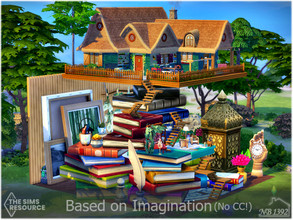 Sims 4 — Based on Imagination (No CC!) by nobody13922 — Charming cottage built on a stack of books with beautiful