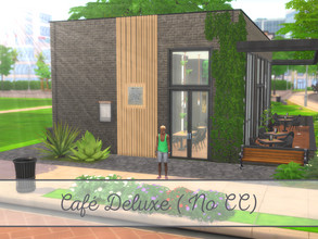 Sims 4 — Cafe Deluxe (No CC) by 1990Evi — This sunlit, modern cafe invites your Sims to hang out, meet up with friends,