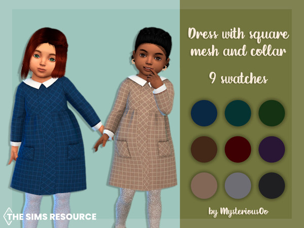 Sims 4 — Dress with square mesh and collar by MysteriousOo — Dress with square mesh and collar for toddlers in 9 colors 9