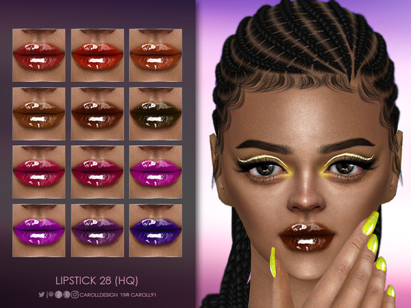 Sims 4 — Lipstick 28 (HQ) by Caroll912 — A 12-swatch high shine lip gloss in medium and dark shades of red, pink, purple