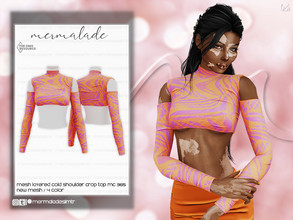 Sims 4 — Mesh Layered Cold Shoulder Crop Top MC365 by mermaladesimtr — New Mesh 4 Swatches All Lods Teen to Elder For