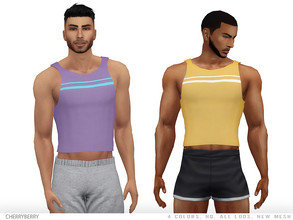 Sims 4 — Bright Athletic Tank Top by CherryBerrySim — Men's Bright color Athletic Tank Top with double stripes.