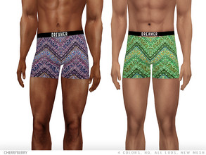 Sims 4 — Dreamer - Men's Underwear by CherryBerrySim — Mid-length Men's Underwear with fun patterns and DREAMER graphic