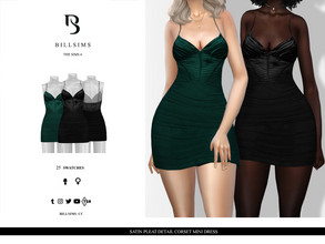 Sims 4 — Satin Pleat Detail Corset Mini Dress by Bill_Sims — This dress features a satin material with a pleated corset