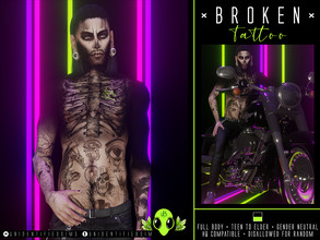 Sims 4 — Broken Tattoo by unidentifiedsims — Full body tattoo x1 colour swatch HQ compatible Works with all skins Custom
