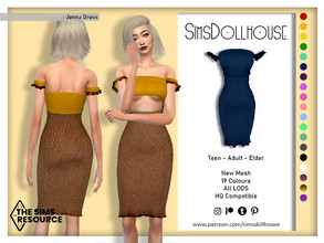 Sims 4 — Jenna Dress by SimsDollhouse — Leather and cotton pencil skirt dress in 4 two tone colours and 15 solid colours,