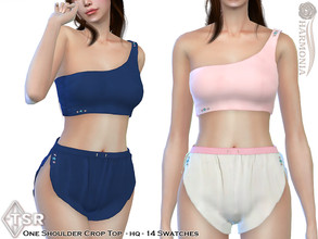 Sims 4 — One-Shoulder Crop Top by Harmonia — New Mesh All Lods 14 Swatches HQ Please do not use my textures. Please do