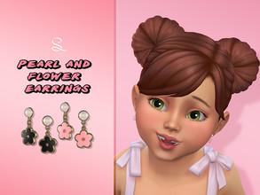 Sims 4 — Pearl and Flower Earrings for Toddlers by simlasya — All LODs New mesh For toddlers 14 swatches HQ compatible