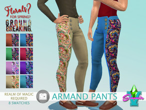 Sims 4 — FFSG Armand Slacks by SimmieV — The Armand slacks feature a bold floral print on the outside panel of both legs.