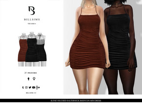 Sims 4 — Slinky Ruched Halterneck Bodycon Mini Dress by Bill_Sims — This dress features a slinky material with a