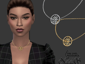 Sims 4 — Palm leaf short necklace by Natalis — Palm leaf short necklace (single pendant). 3 metal color options. Female