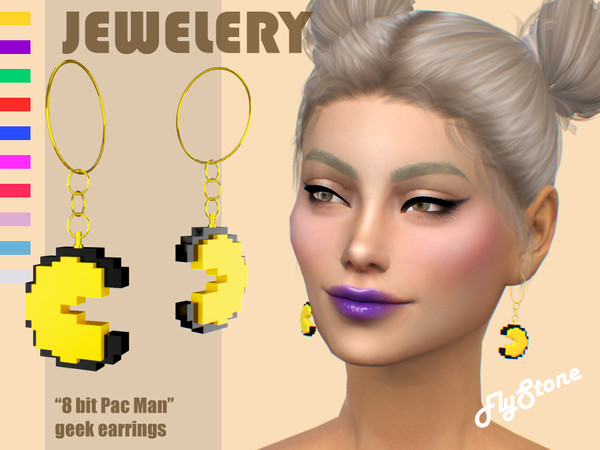 Sims 4 — 8 bit Pac Man geek earrings by FlyStone — Pac Man 8 bit style geek earrings. Tribute to pixel style game lovers