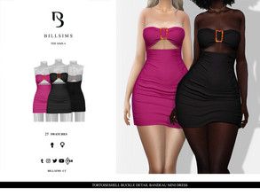 Sims 4 — Tortoiseshell Buckle Detail Bandeau Mini Dress by Bill_Sims — This dress features a crinkle material with buckle