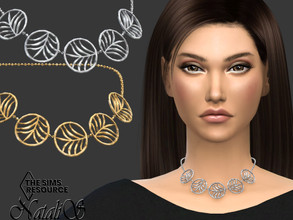 Sims 4 — Palm leaf short necklace ver-2 by Natalis — Palm leaf short necklace ver-2. 3 metal color options. Female
