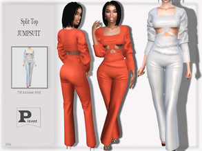Sims 4 — Split Top Jumpsuit by pizazz — Split Top Jumpsuit for your female sims. Sims 4 games. Put something stylish on