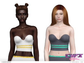 Sims 4 — CYFI - Futuristic Top by CherryBerrySim — Futuristic design Top with shiny details and abstract pattern for