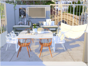 Sims 4 — Cozy White 2 by lotsbymanal — A small modern deck with BBQ and dining table..