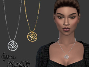 Sims 4 — Palm leaf pendant by Natalis — Palm leaf pendant on a chain. 3 metal color options. Female teen-elder. HQ mod