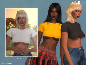 Sims 4 — KARLI | top by Plumbobs_n_Fries — Short Sleeve Crop Top New Mesh HQ Texture Female | Teen - Elders Hot Weather