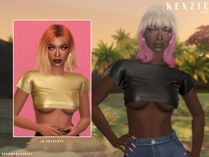 Sims 4 — KENZIE | top by Plumbobs_n_Fries — Short Sleeve Leather Crop Top New Mesh HQ Texture Female | Teen - Elders Hot