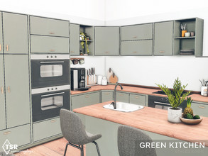 Sims 4 — Green Kitchen | TSR CC Only  by Summerr_Plays — Trendy Green Kitchen and dining room. 