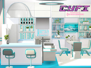 Sims 4 — Stelaris Kitchen // Cyfi Collab // CC  by Flubs79 — here is a bright and futuristic Kitchen which i have built