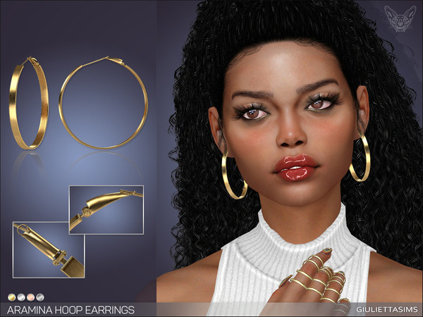 Sims 4 — Aramina Hoop Earrings by feyona — Aramina Hoop Earrings come in 4 colors of metal: yellow gold, white gold, rose