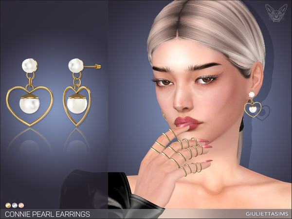 Sims 4 — Connie Pearl Earrings by feyona — Connie Pearl Earrings come in 4 colors of metal: yellow gold, white gold, rose