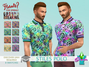 Sims 4 — FFSG Stiles Polo by SimmieV — Who ever said a polo shirt has to be boring? This blooming tie-dye pattern gives