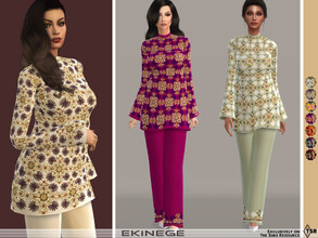 Sims 4 — Embellished Suit by ekinege — Embellished Tunic top with wide-leg pants. 10 different colors.