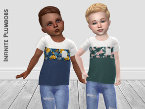 Sims 4 — IP Toddler Tropical Block T-Shirt by InfinitePlumbobs — Tropical Print Block T-Shirt for Toddlers - 4 Swatches -