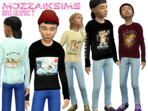 Sims 4 — Boys Long Sleeve Graphic T-shirt by MozzaikSims — 5 Swatches Long Sleeve Graphic T-Shirt New Mesh Categories: