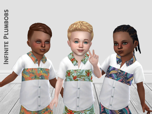 Sims 4 — IP Toddler Tropical Shirt Set by InfinitePlumbobs — Tropical Shirt with Matching Shorts Set for Toddlers - 3