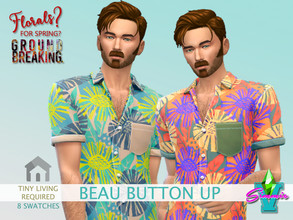 Sims 4 — FFSG Beau Button Up by SimmieV — A simple button up short sleeve shirt with a bold abstract floral pattern.