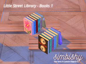 Sims 4 — Little Street Library - Books 1 by simbishy — A cute arrangement of 6 colourful books. Not perfectly arranged.