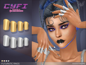 Sims 4 — CyFi Futuristic Rings by feyona — CyFi Futuristc Rings come in 4 colors of metal: yellow gold, white gold, rose