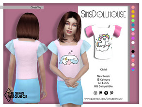 Sims 4 — Cindy Unicorn Top by SimsDollhouse — Top with frilly sleeves and unicorn prints. Available in 4 different