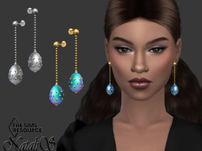 Sims 4 — Easter egg dangle earrings by Natalis — Easter egg dangle chain earrings. 12 color options. Female teen-elder.